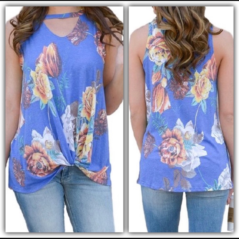 The Maya Top- blue keyhole sleeveless top - Picture 2 of 10